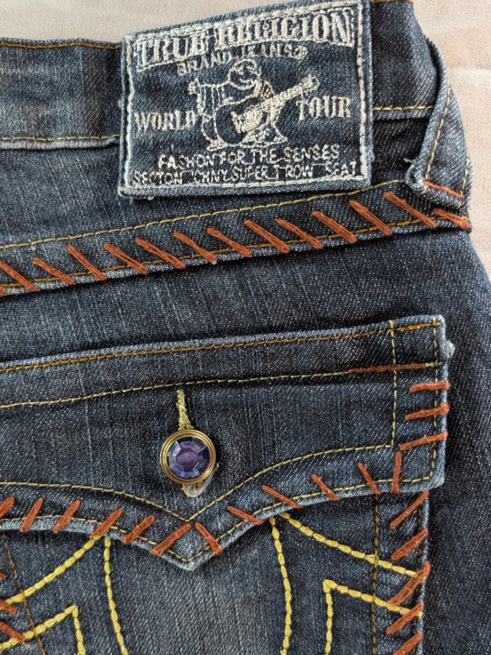True Religion Johnny Super T Gem Pocket Jeans Size 30 Made in USA Factory Flaws